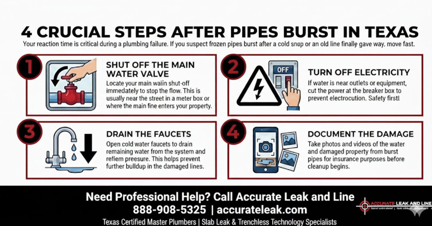 4 steps to take after your pipes burst infographic.